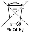 Bild mit durchgestrichener Mülltonne (Pb, Cd, Hg)